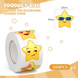 Star Stickers with Emotion Expressions Labels 1' Small Star Kids Stickers for Classroom Reward, Behavior Chart or Student Planner, 1500 PCS