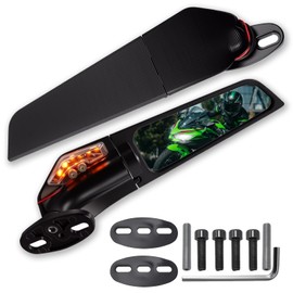Motorcycle Rear View Mirrors with LED Turn Signal Lights Stealth Mirrors for Kawasaki Ninja 400 300 650, for Honda CBR250R CBR600RR CBR300R CBR500R, Suzuki GSXR600 750, Yamaha R6S Ducati