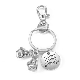 JSDDE Keyring with Boxing Glove Pendant with Engraving Never Never Give Up Key Ring Boxing Sports Steel Glove Pendant Key Holder, silver