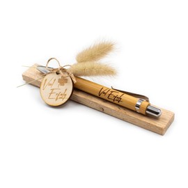 VmG-Store Wooden Ballpoint Pen as a Gift Idea for Mother's Day Mum Father's Day Birthday Dad Grandma and Grandpa Work Colleague Girlfriend Boyfriend (with Decoration, 15 Good Luck Clover)