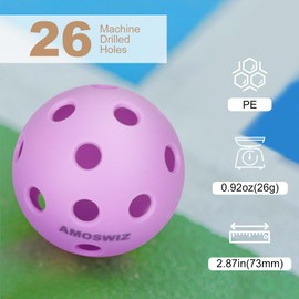 Amoswiz Indoor Pickleball Balls, 6 Pack of 26 Holes Pickleballs, Light Purple Indoor Pickleballs Set, High Visibility Durable Pickle Balls for Training and Tournament