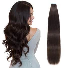 Tape in Hair Extensions Human Hair 22 Inch Dark Brown 20pcs 50g/pack Straight Seamless Weft Skin Invisible Thick Human Hair Tape in Extensions for Women (#2, 22 Inch)