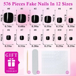 LuckForever 576pc Press on Toenails Women Toe Fake Nail with Glue Tabs, Gel Fake Toenails Press ons Nails Short Square Glue on Toenail Acrylic Toes Nails False Presson Stick Toenail for Feet