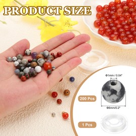 PATIKIL 6mm Natural Stone Beads, 200pcs Loose Round Gemstone Genuine Real Stone Spacer Crystal Beads with Crystal Stretch Cord for Jewelry Making DIY Charm Bracelets, Deep Red Black