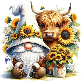 Gnome Stamped Cross Stitch Kits for Adults Beginner,Sunflower Counted Cross Stitch Kits Printed Stitching Cute Patterns Dimensions Needlepoint Art Crafts Embroidery Kits for Adults Beginners