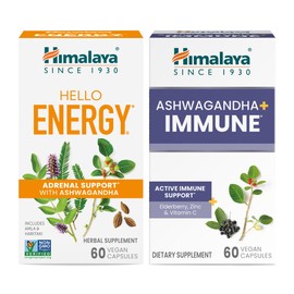 Himalaya Hello Energy with Ashwagandha for Adrenal Support & Daily Energy and & Ashwagandha +Immune with Vitamin C for Active Immune Support, 60 Capsules Each - Bundle