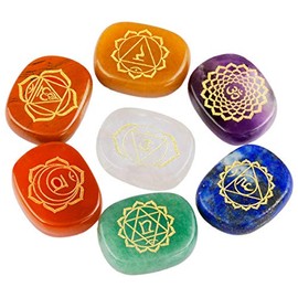 Nupuyai 7 Chakra Gemstones Set Healing Stones Energy Stones with Symbols for Reiki Healing Meditation Balancing Multi-coloured-1