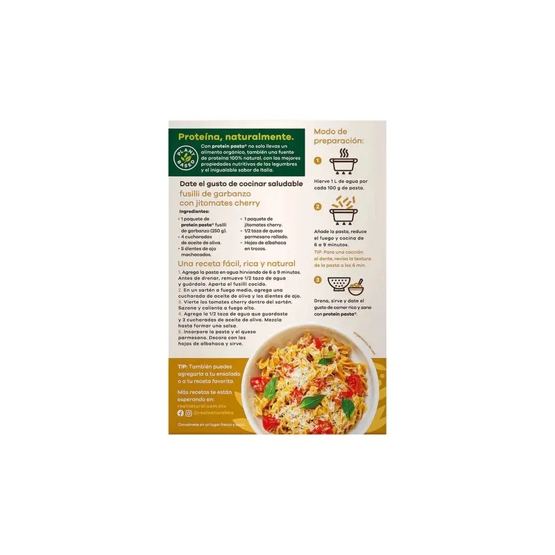 Pasta Protein Orgánica De Garbanzo Fusili 250g Real Natural