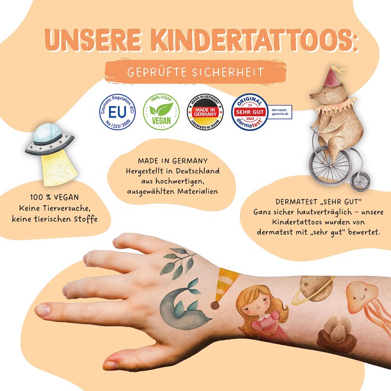 Papierdrachen Pack of 100 Children's Tattoos with Child-friendly Designs, Birthday