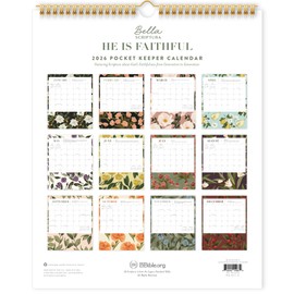 He Is Faithful - 2026 Pocket Keeper Wall Calendar, monthly wall calendar, January 2026 - December 2026, 11.75” x 14.25”​ wall calendar, golden twin wire binding, premium paper, illustrated floral designs, Bible Verses, legacy standard Bible, lsb