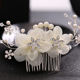 JUSTUSNX Silver Bridal Wedding Headpiece Pearl Flower Hair Comb Accessories Crystal Hairpieces Headband for Women and Girls