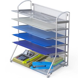 Simple Houseware 6-Tier Sliding File Organizer, Desk Letter Tray for Document and Mail Sorting, Silver