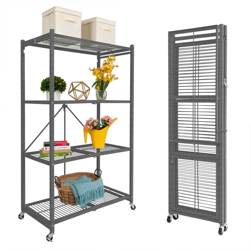 Origami R5 4-Shelf Heavy-Duty Folding Storage Rack, Pewter - Large