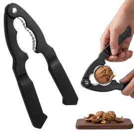 Walnut Cracker Tool with Ergonomic High-Leverage Handles | Professional Zinc Alloy for Pecans, Almonds and Hazelnuts | Durable Non-Slip Kitchen Gadget Black