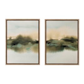 Kate and Laurel Sylvie Tranquil Meadows I and II Framed Canvas Wall Art Set by Amy Lighthall, 2 Piece Set 18x24 Gold, Soft Abstract Watercolor Nature Landscape Art for Wall Home Decor