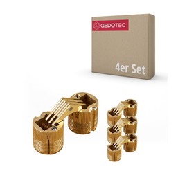 Gedotec ZYSA Concealed Drilling Hinge | Pack of 4 Furniture Hinges Made of Brass | Drilling Tape for Wood Thickness 17-22 mm | Round Cabinet Hinge for Drilling Diameter: 12 mm | Opening Angle 180°