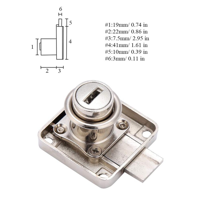 2 pcs Cylinder Cupboard Drawer Lock Zinc Alloy Cabinet Deadbolt