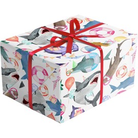 Jillson Roberts 6 Roll-Count Recycled Birthday Gift Wrap, Shark Party