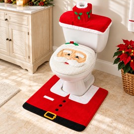Santa Claus Toilet Seat Cover for Christmas Decor – Soft Cotton Linter Bathroom Decoration for Holiday Home Styling