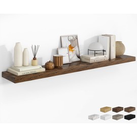 RICHFOCUS 72Inch Floating Shelves for Wall 1 Pack Shelves for Bedroom|Kitchen|Bathroom Wall Mounted Rustic Wood Floating Shelf with Invisible Brackets for Books|Storage|Decor, Rustic Brown