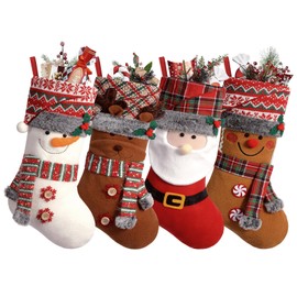 NIBESSER Christmas Stockings Set of 4, 18.5" Classic Farmhouse Large Christmas Stockings with Santa, Snowman, Reindeer, Polar Bear for Family Holiday Party Christmas Decorations