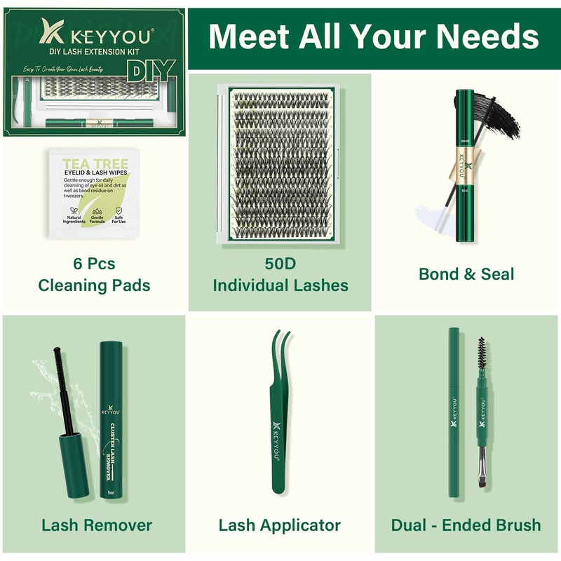 DIY Lash Extension Kit KEYYOU 300Pcs Individual Eyelash Extension Kit