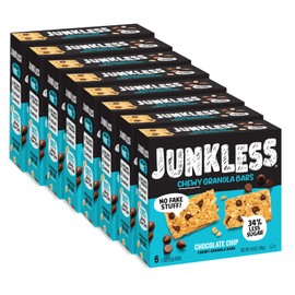 Junkless Chocolate Chip Chewy Granola Bars - Less Sugar, Great Tasting, Wholesome Snacks - Bulk Granola Bars - 1.1 oz. Bars, 8 Boxes