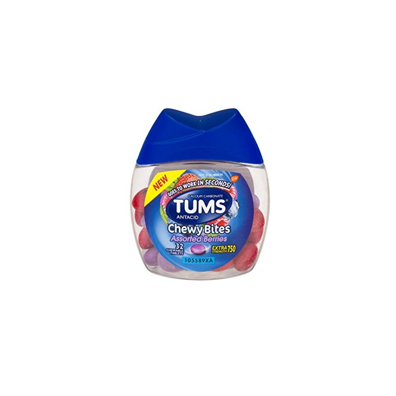 Tums Chewy Bites! Assorted Berries Flavor! 32 Chewable Tablets! Goes
