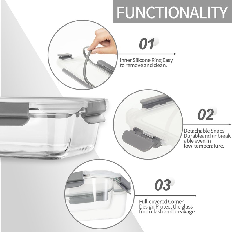 AILTEC 10 Pack Glass Meal Prep Containers with Lids -