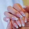 MISUD Medium Length Fake Nails, Pink Glossy Glue on Nails,