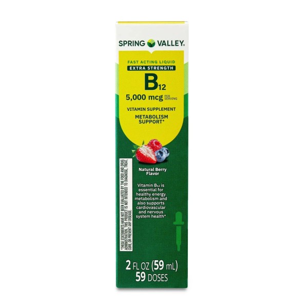 Spring Valley Liquid B12 5000mcg – 2oz Berry Supplement for