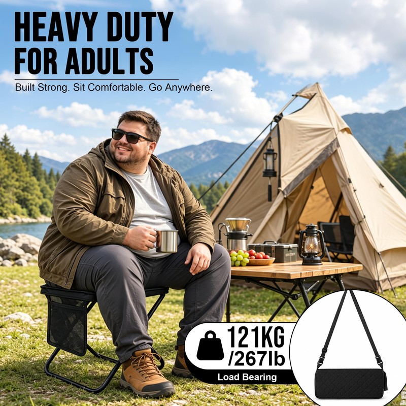 Upgrade Load-bear 267lb Foldable Backpack Stool with Pocket Portable Chair