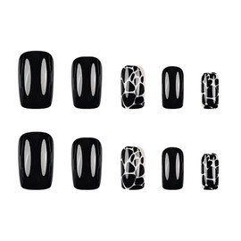 Medium Square Press on Nails Black Leopard Fake Nails with Cow Print False Nails Designs Glossy Reusable Artificial Acrylic Nails Full Cover Glue on Nails for Women 24pcs