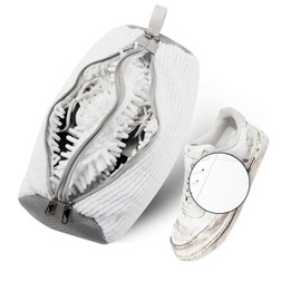 Cong.Lai Washing Machine Shoe Washing Bag: Double Zip Double Pockets Shoe Bag Laundry Bag for Trainers and Trainers for Optimal Cleaning, Protection and Care of Shoes - White