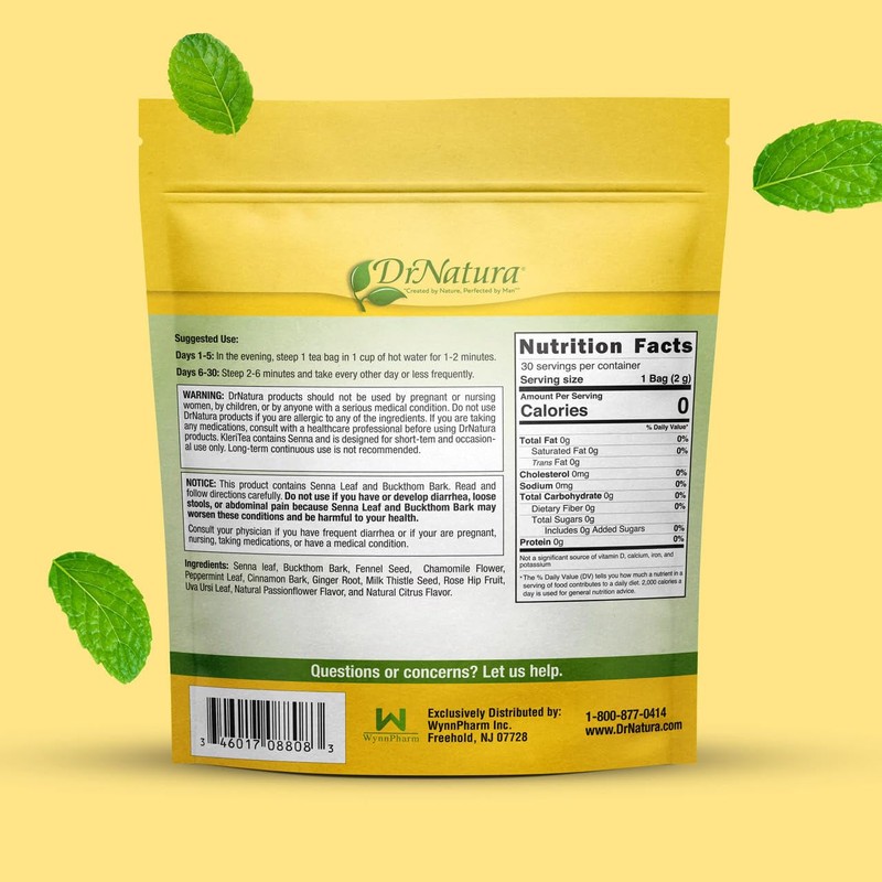 DrNatura KleriTea Herbal Tea, Caffeine-Free, All-Natural, Vegetarian, 30 Tea Bags,