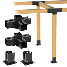 ORIGLE Pergola Brackets, Pergola Kit, 4x4 Post Base, 4-Way Right Angle Corner Bracket DIY Elevated Wood Stand with Screws(Actual: 3.6x3.6 Inch) Lumber Pergola Gazebo