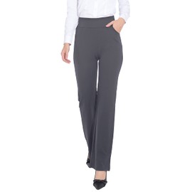 ZTN Women's High Waist Pull-On Dress Pants Elegant Tummy Control Pants for Work Business Casual Office Trousers with 4 Pockets Dark Grey2 XL