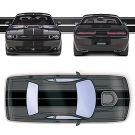 Fusion Decals Dual 12"" Racing Stripes with Pins Air ReleaseVinyl fits Dodge Challenger RT Shaker 2015 to 2023