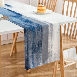 MAIXUN Table Runner Spring Blue and Grey Linen 33 x 180 cm Modern Oil Painting Abstract Art Table Runner Decorative Cloth for Home Decor, Room Decor, Spring Summer Party Decoration, Easter, Weddings,