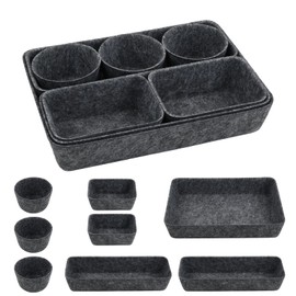 Ehuihuan Organizer Schubladen Filz, 8er-Set, Ordnungssystem Schublade Büro, Aufbewahrungshelfer für Schubladen, Stapelbare Trennwände Schreibtisch Schublade, Schminktisch Organizer (dunkelgrau)