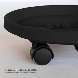 Bloem 16" Black Round Planter Pot Caddy with Wheels, 150lb Capacity