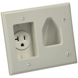 DATA COMM Electronics 45-0020-WH Recessed Commercial Grade Low Voltage Cable Plate with 20 Amp Recessed Power - White