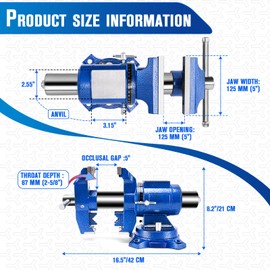 Bench Vise 5 Inch Heavy Duty Vise 360-Degree Rotation Clamp Swivel Base with Anvil Multipurpose Bench Vise Pipe Home Vise for Woodworking, Home or Industrial, Ductile Iron, Clamp force 8800lbs