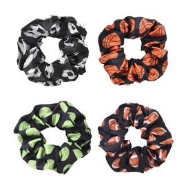 Soccer Basketball Hair Scrunchies for Girls Football Hair Ties Elastic Tennis Ball Ponytail Holders for Women Sports Hair Accessories for Women Players Black Rugby Scrunchie for Team Members 4Pcs