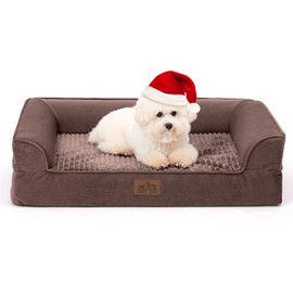 Orthopedic Dog Bed for Small Dogs,Waterproof Dog Sofa Beds with Sides, Supportive Foam Pet Couch Bed with Removable Washable Cover,Waterproof Lining and Nonskid Bottom,Brown(30" L x 20" W x 7.5" Th)