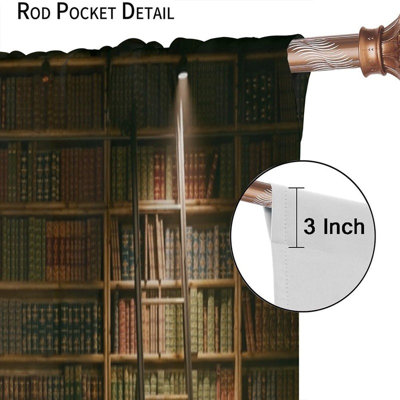 Focusbrite Bookshelf Curtains, Vintage Library with Books Window Treatments for