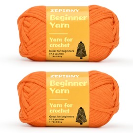 Beginner Yarn for Crocheting 2x1.76oz Yarn for Crocheting and Knitting with Easy-to-See Stitches, Chunky Yarn Cotton-Nylon Blend Yarn for Beginners Crochet Kit-Orange