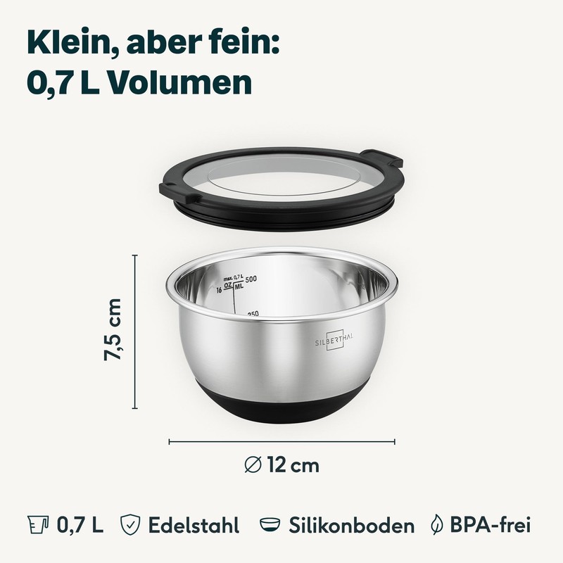 SILBERTHAL Stainless Steel Bowl with Lid - 700 ml Mixing