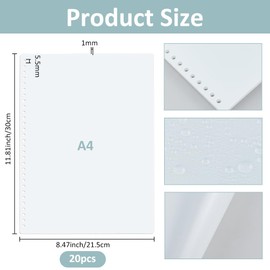 SUPERFINDINGS 20 Pack Clear Cover Sheets 39.37 Mil Pre-Punched Binding Covers 30x21.5cm/11.81x8.46inch A4 Plastic Page Protector with 30Hole Report Covers