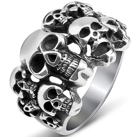 Jude Jewelers Stainless Steel Gothic Skull Vintage Antique Style Biker Cocktail Party Ring (Silver, 5.5)